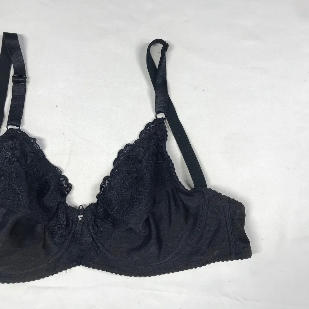 Wacoal Black Floral Lace Underwire Bra Unlined WB 7322 Size E 75 / 34DD
